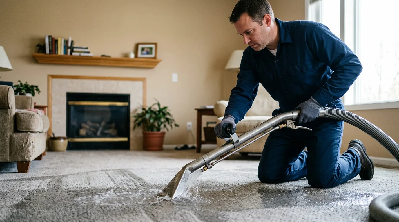 Water damage restoration technician working near Menomonie, WI